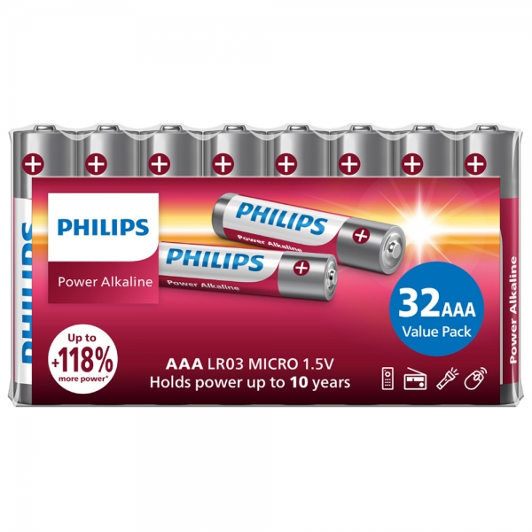 ΑΛΚΑΛΙΚΕΣ ΜΠΑΤΑΡΙΕΣ AAA POWER PHILIPS LR03 1.5V 16+16τεμ