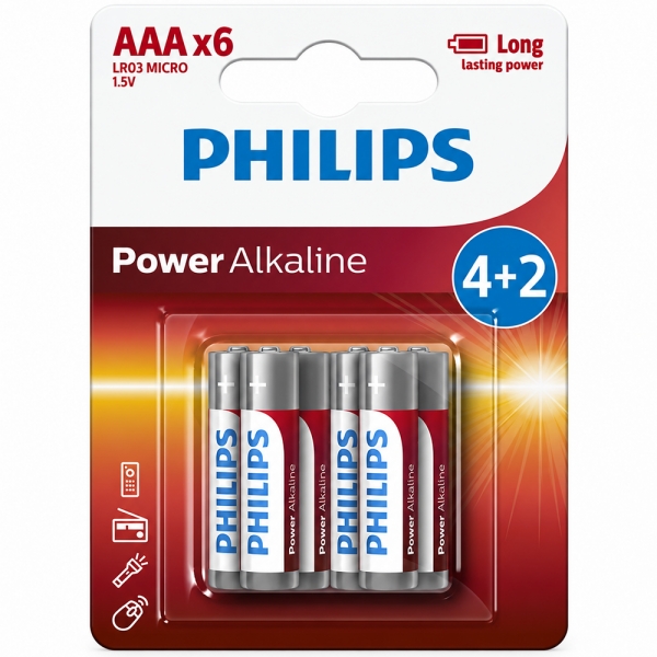 ΑΛΚΑΛΙΚΕΣ ΜΠΑΤΑΡΙΕΣ AAA PHILIPS LR03 1.5V 4+2 6τεμ