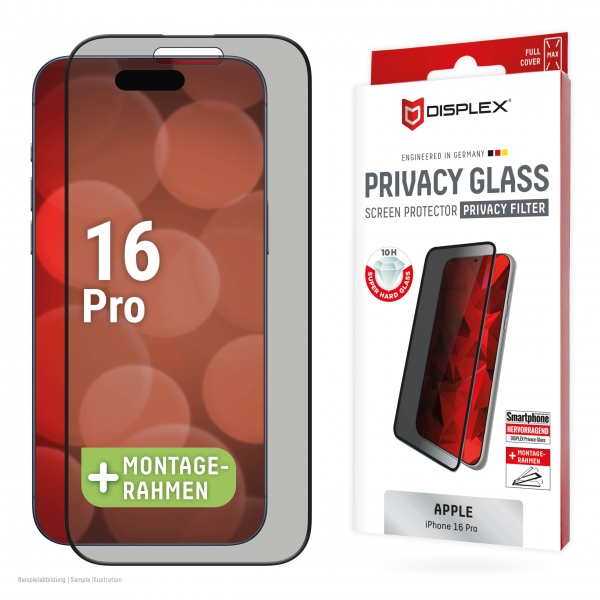 DISPLEX REAL TEMPERED GLASS 3D IPHONE 16 PRO PRIVACY WITH APPLICATOR