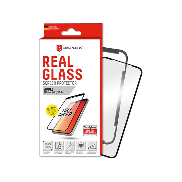 DISPLEX REAL TEMPERED GLASS 3D FULL GLUE IPHONE X / XS / 11 PRO black WITH APPLICATOR
