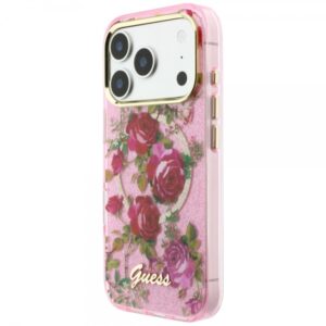 GUESS IML METAL GLITTER BLOSSOM MAG CASE IPHONE 18 PRO MAX / 17 PRO MAX pink backcover