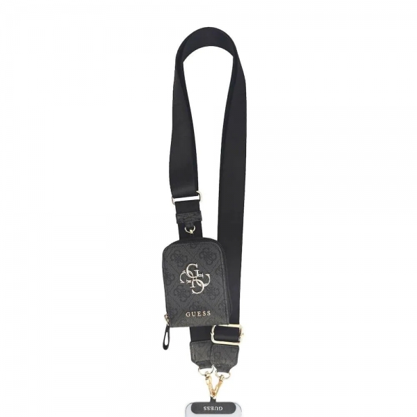 GUESS NECK STRAP WALLET CASE LANYARD 4G METAL LOGO FOR PHONES black