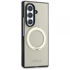 GUESS RING STAND GRAINED LOGO CASE MAG SAMSUNG Z FOLD 8 ULTRA beige backcover