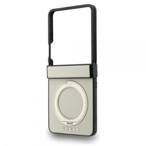 GUESS RING STAND GRAINED LOGO CASE MAG SAMSUNG Z FLIP 8 beige backcover