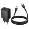 HOCO TRAVEL CHARGER 2 PORTS N71 QC3.0 PD 30W + DATA CABLE TYPE C TO TYPE C black