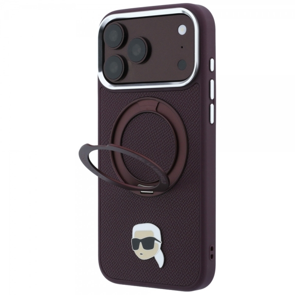 KARL LAGERFELD IPHONE 18 PRO MAX / 17 PRO MAX 360 RING KARL HEAD PIN MAGSAFE burgundy backcover