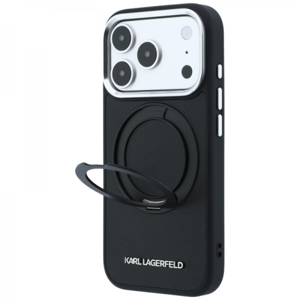 KARL LAGERFELD IPHONE 18 PRO / 17 PRO 360 RING SAFFIANO CLASSIC LOGO MAGSAFE black backcover