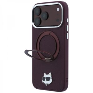 KARL LAGERFELD IPHONE 18 PRO MAX / 17 PRO MAX 360 RING SAFFIANO CHOUPETTE PIN MAGSAFE burgundy backc
