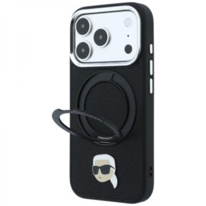 KARL LAGERFELD IPHONE 18 PRO / 17 PRO 360 RING KARL HEAD PIN MAGSAFE black backcover