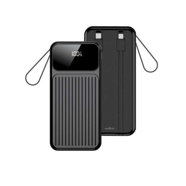 MAXLIFE POWERBANK UNIVERSAL 10000 mAh PD QC 22.5W built in cables BLACK