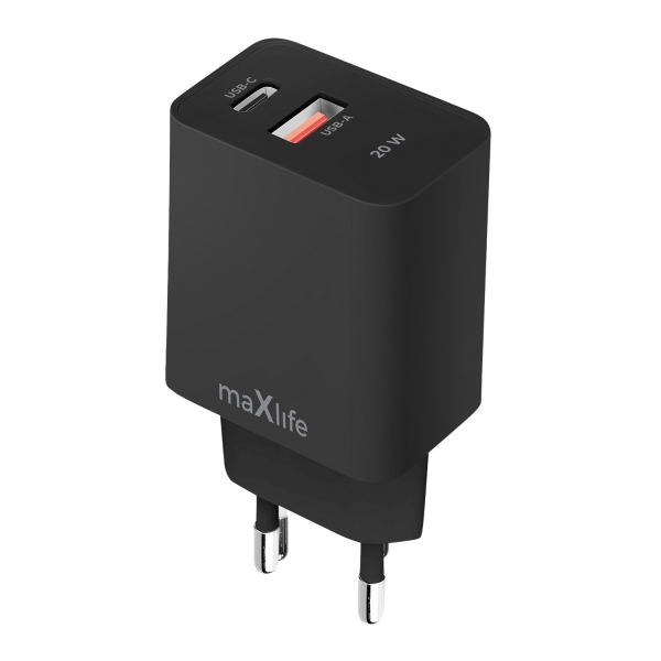 MAXLIFE TRAVEL CHARGER MXTC-13-20AC USB PORT + PD PORT 20W black