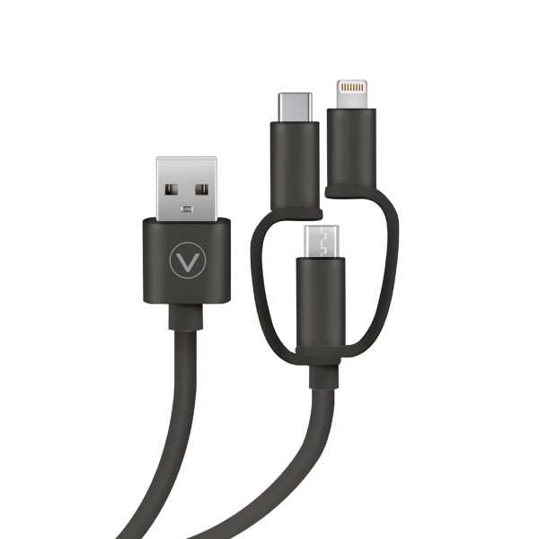 VIVANCO DATA CABLE USB TO MICRO USB / TYPE C / LIGHTNING 0.75m black