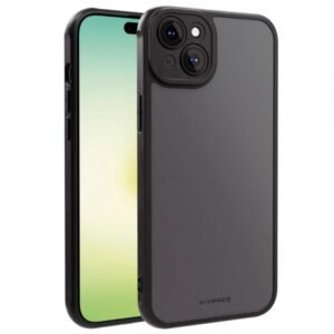 VIVANCO FROSTED COVER CAMERA PROTECTION IPHONE 15 PLUS semi transparent/black backcover