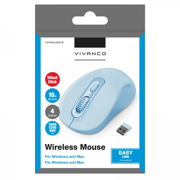 VIVANCO WIRELESS MOUSE OPTICAL ERGONOMIC DESIGN AND SILENT CLICK blue