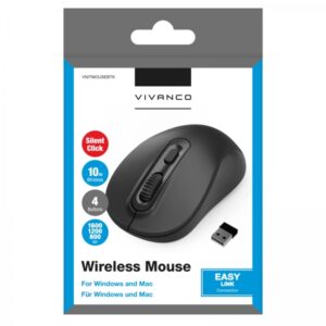 VIVANCO WIRELESS MOUSE OPTICAL ERGONOMIC DESIGN AND SILENT CLICK black