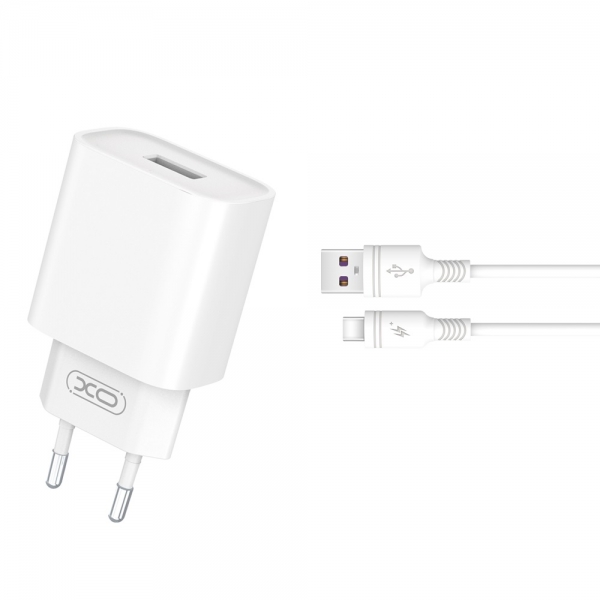XO TRAVEL CHARGER CE02D QC3.0 18W + DATA CABLE TYPE C white