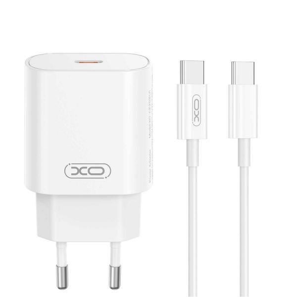 XO TRAVEL CHARGER CE25 QC PD 25W + DATA CABLE TYPE C TO TYPE C white
