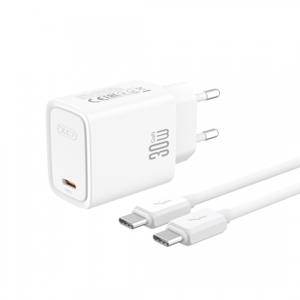 XO TRAVEL CHARGER CE53 QC PD 30W + DATA CABLE TYPE C TO TYPE C white